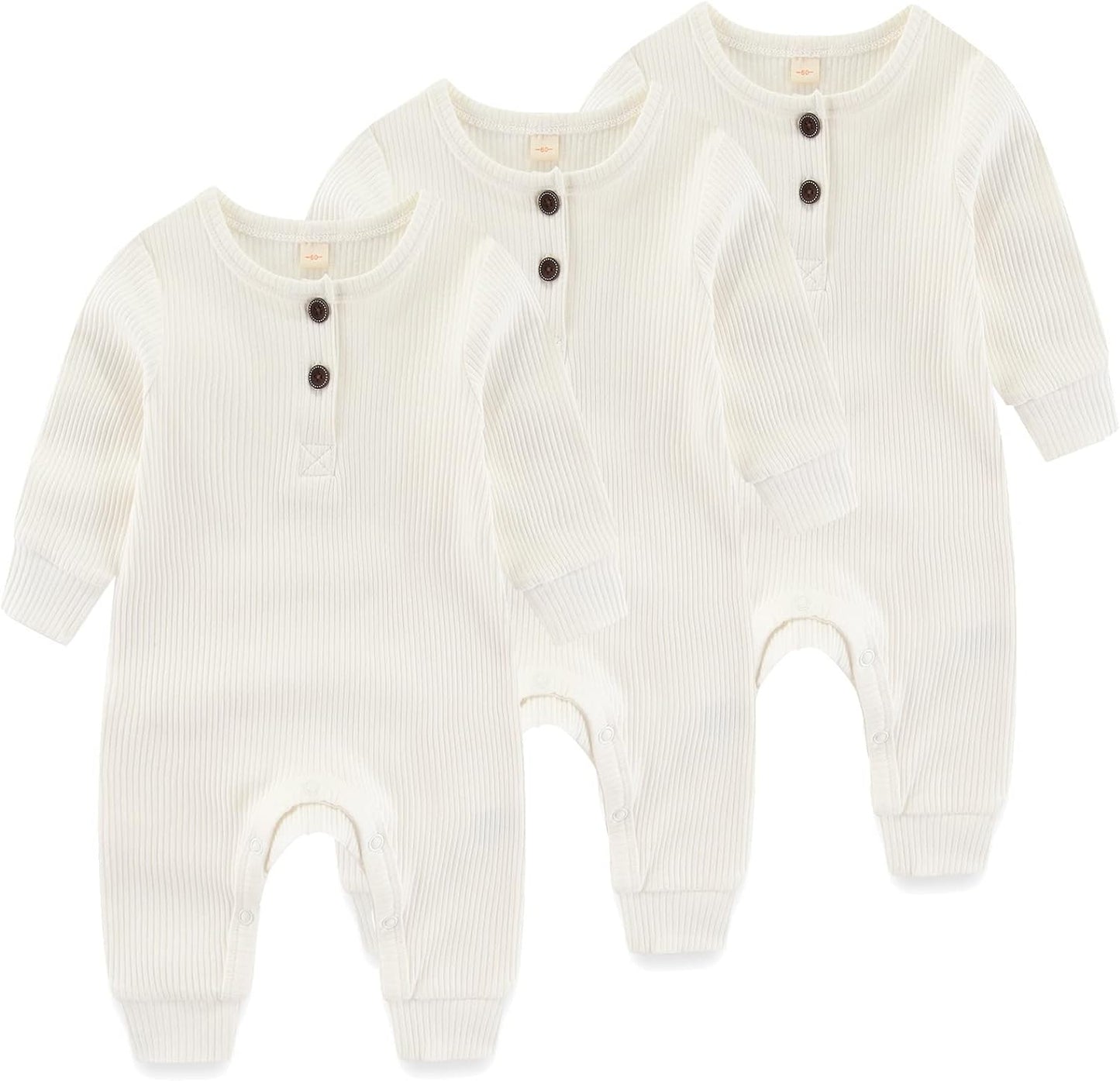 Newborn Baby Boys Girls One Piece Romper With Mitten Cuffs 3 Pack Long Sleeve