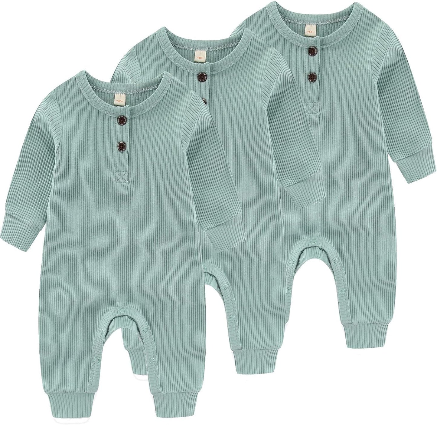 Newborn Baby Boys Girls One Piece Romper With Mitten Cuffs 3 Pack Long Sleeve